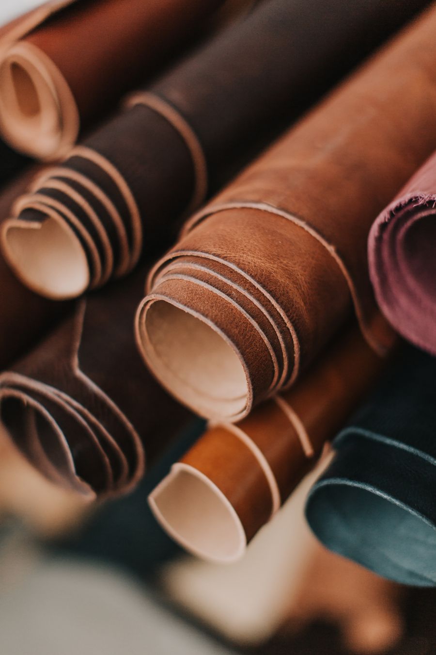Rolls of brown PVC synthetic leather material
